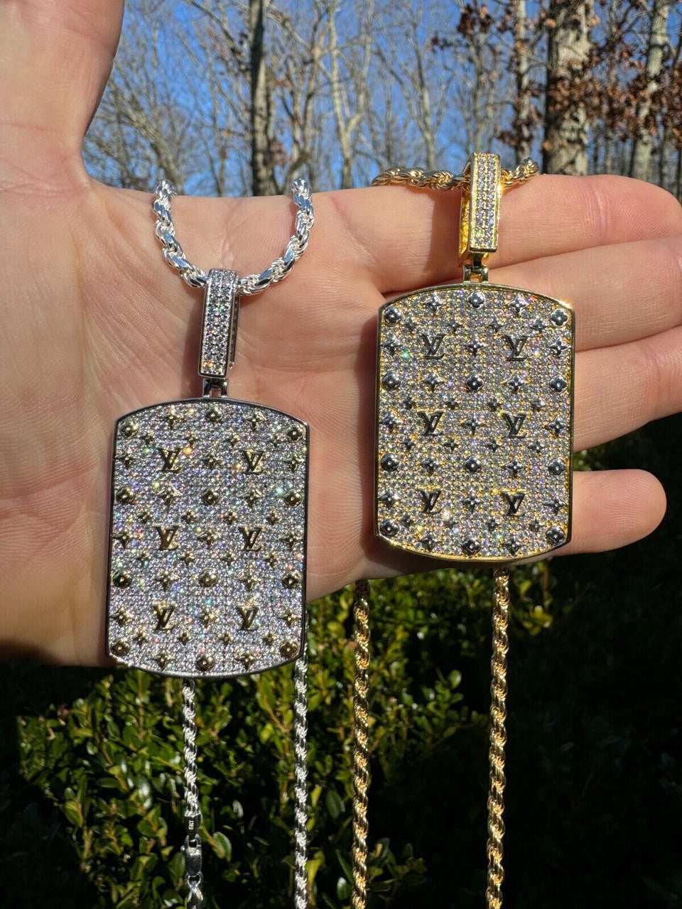MOISSANITE Real 925 Silver / Gold Louis Vuitton Iced Out Dog Tag MOISSANITE Real 925 Silver / Gold Louis Vuitton Iced Out Dog Tag