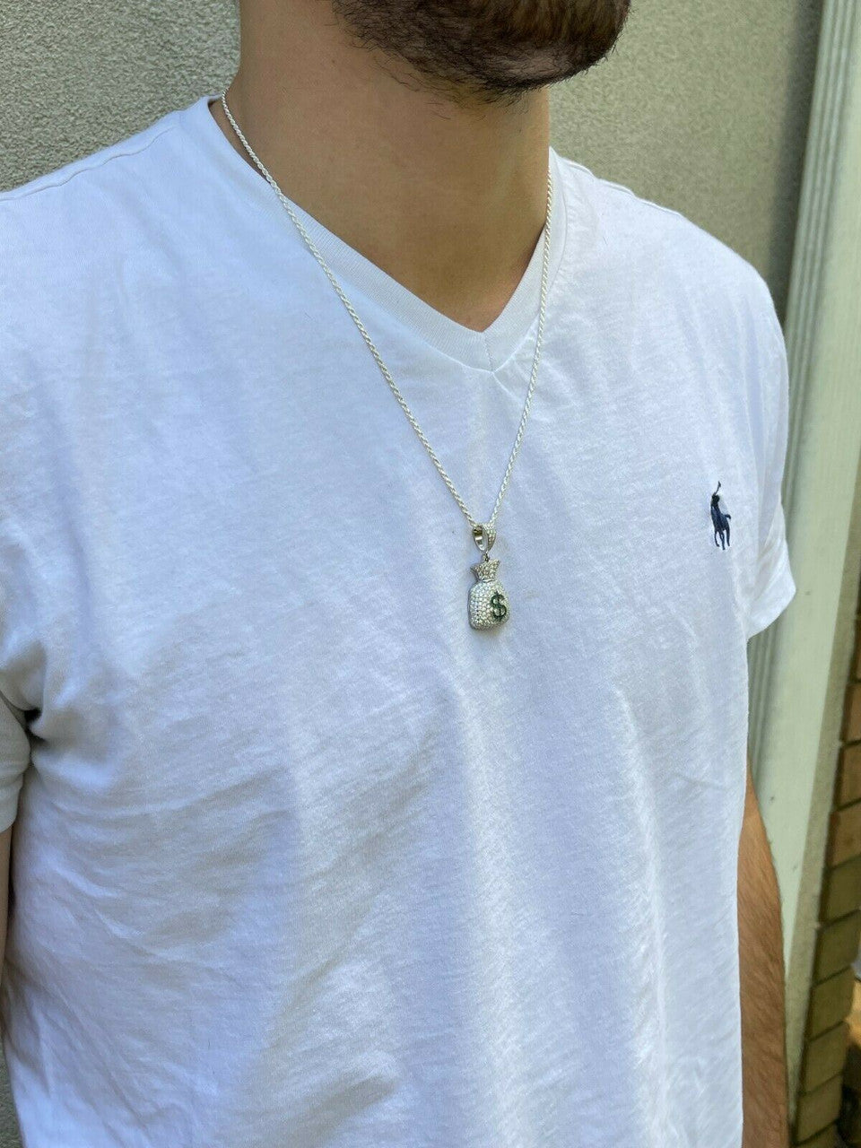 HarlemBling MOISSANITE Real 925 Silver/ Gold Money Bag Dollar Pendant Iced Pass Diamond Test