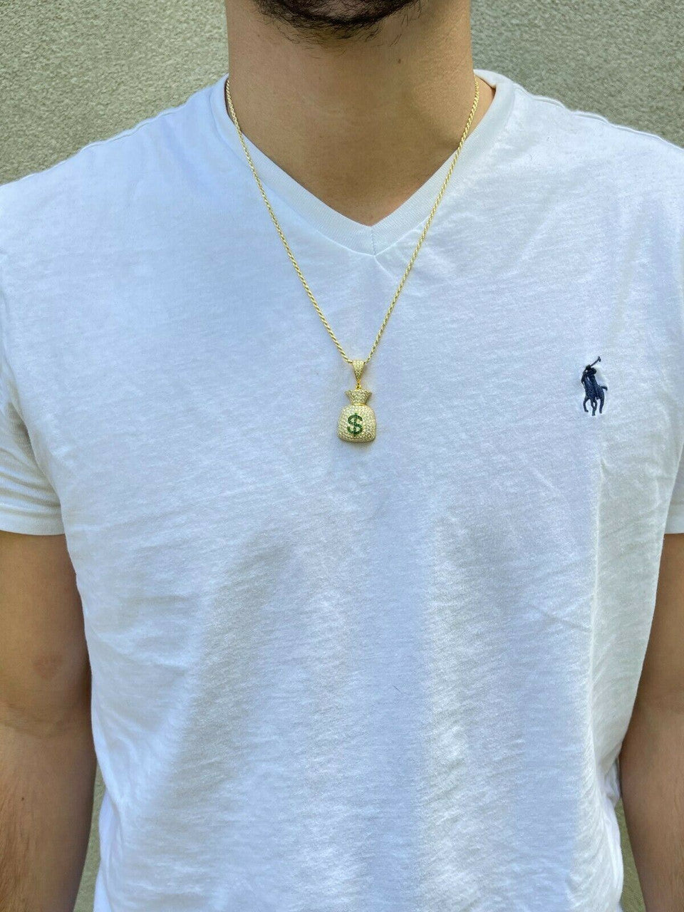 HarlemBling MOISSANITE Real 925 Silver/ Gold Money Bag Dollar Pendant Iced Pass Diamond Test