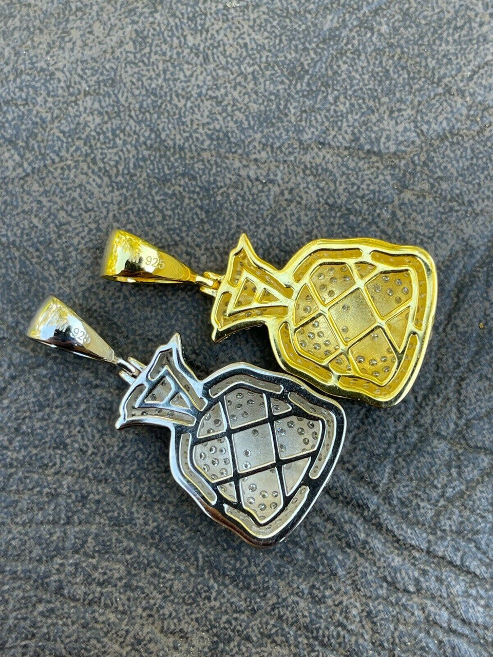 HarlemBling MOISSANITE Real 925 Silver/ Gold Money Bag Dollar Pendant Iced Pass Diamond Test