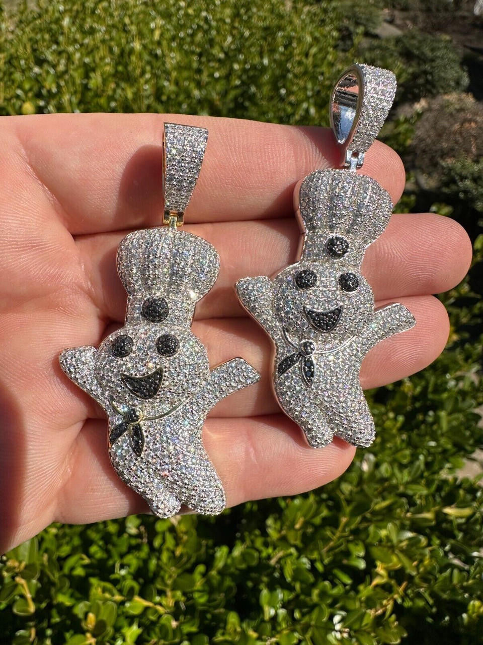 HarlemBling MOISSANITE Real 925 Silver / Gold Pillsbury Doughboy Money Necklace Pendant Iced