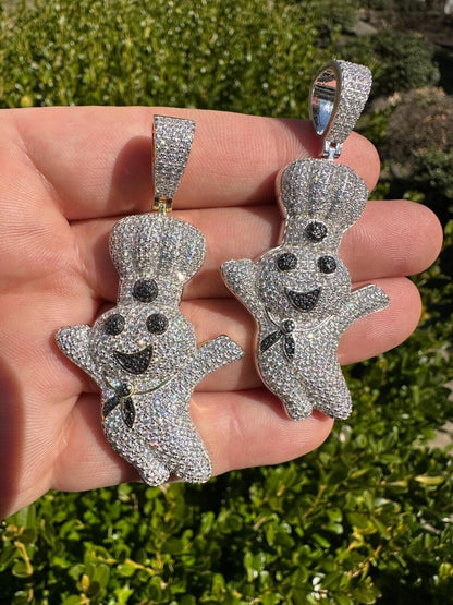 HarlemBling MOISSANITE Real 925 Silver / Gold Pillsbury Doughboy Money Necklace Pendant Iced