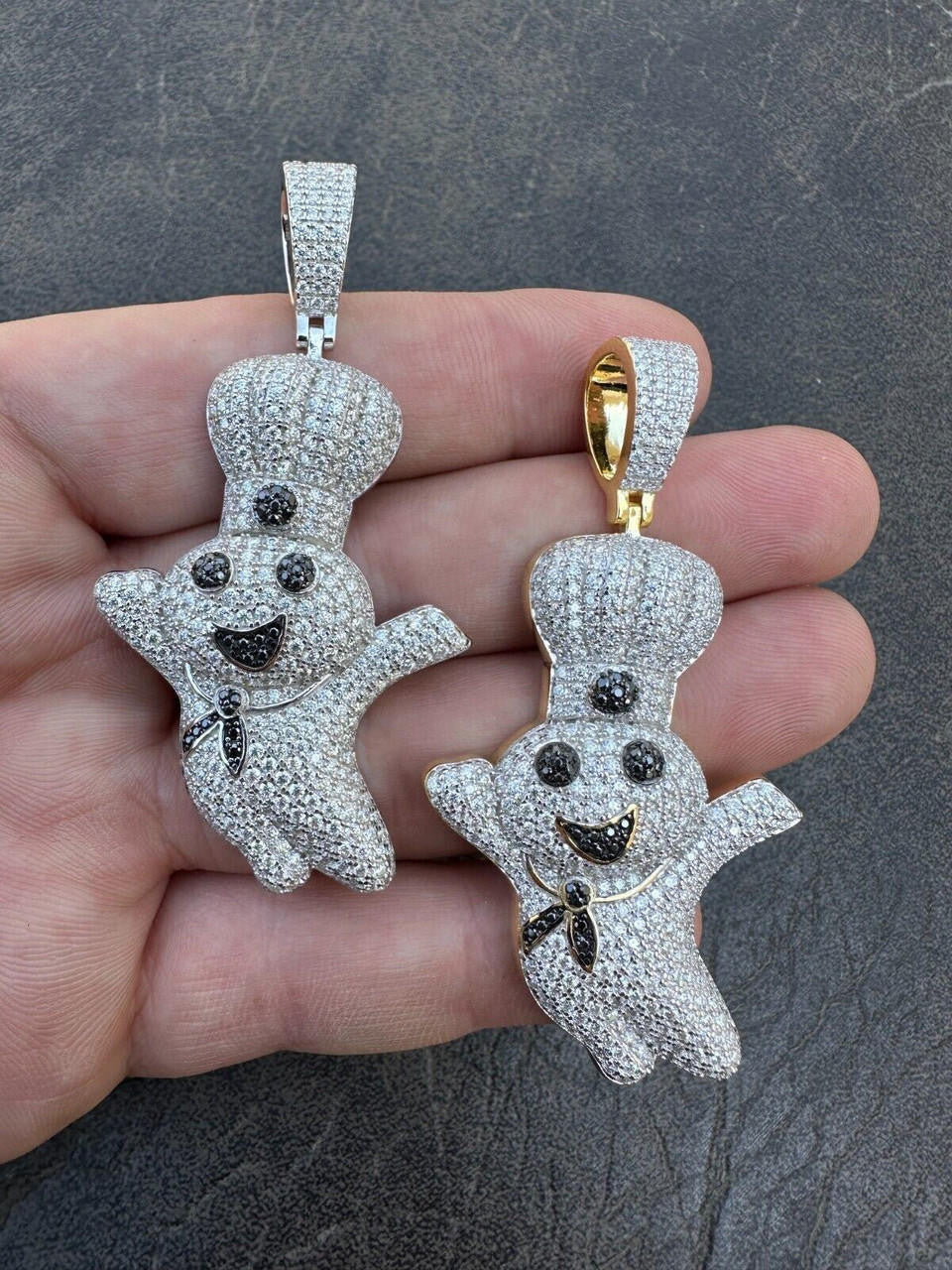HarlemBling MOISSANITE Real 925 Silver / Gold Pillsbury Doughboy Money Necklace Pendant Iced