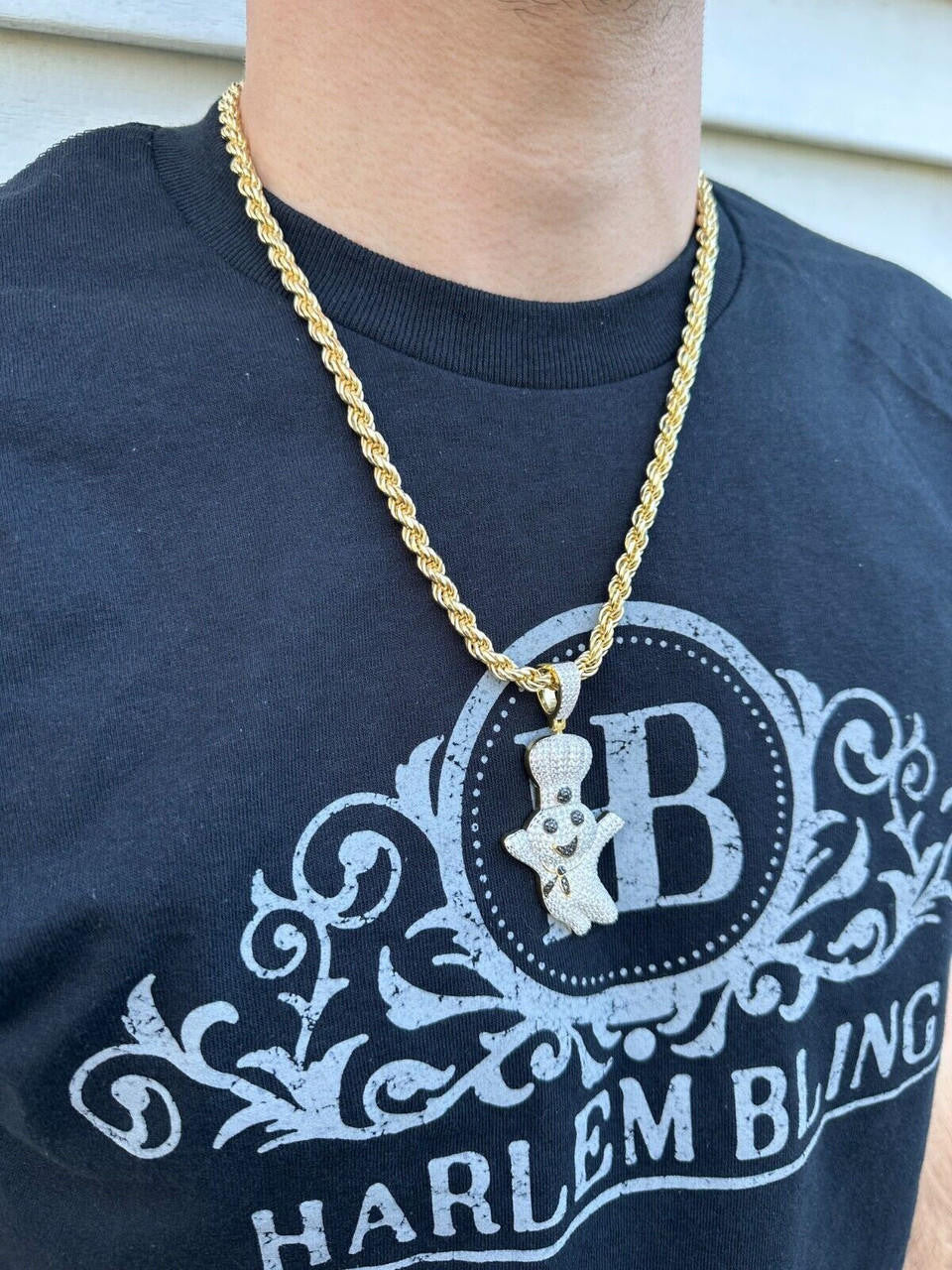 HarlemBling MOISSANITE Real 925 Silver / Gold Pillsbury Doughboy Money Necklace Pendant Iced