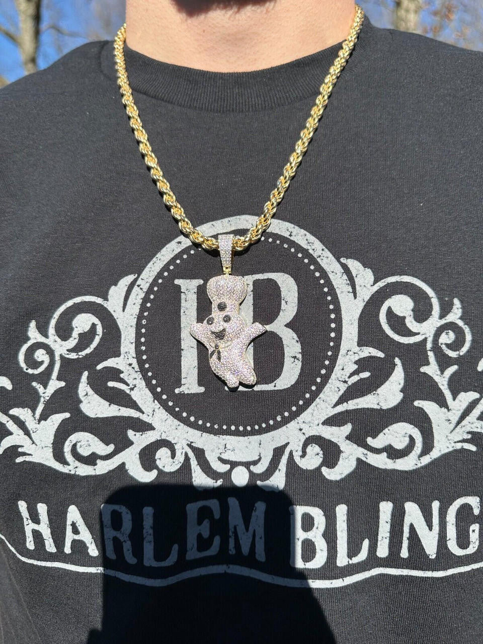 HarlemBling MOISSANITE Real 925 Silver / Gold Pillsbury Doughboy Money Necklace Pendant Iced