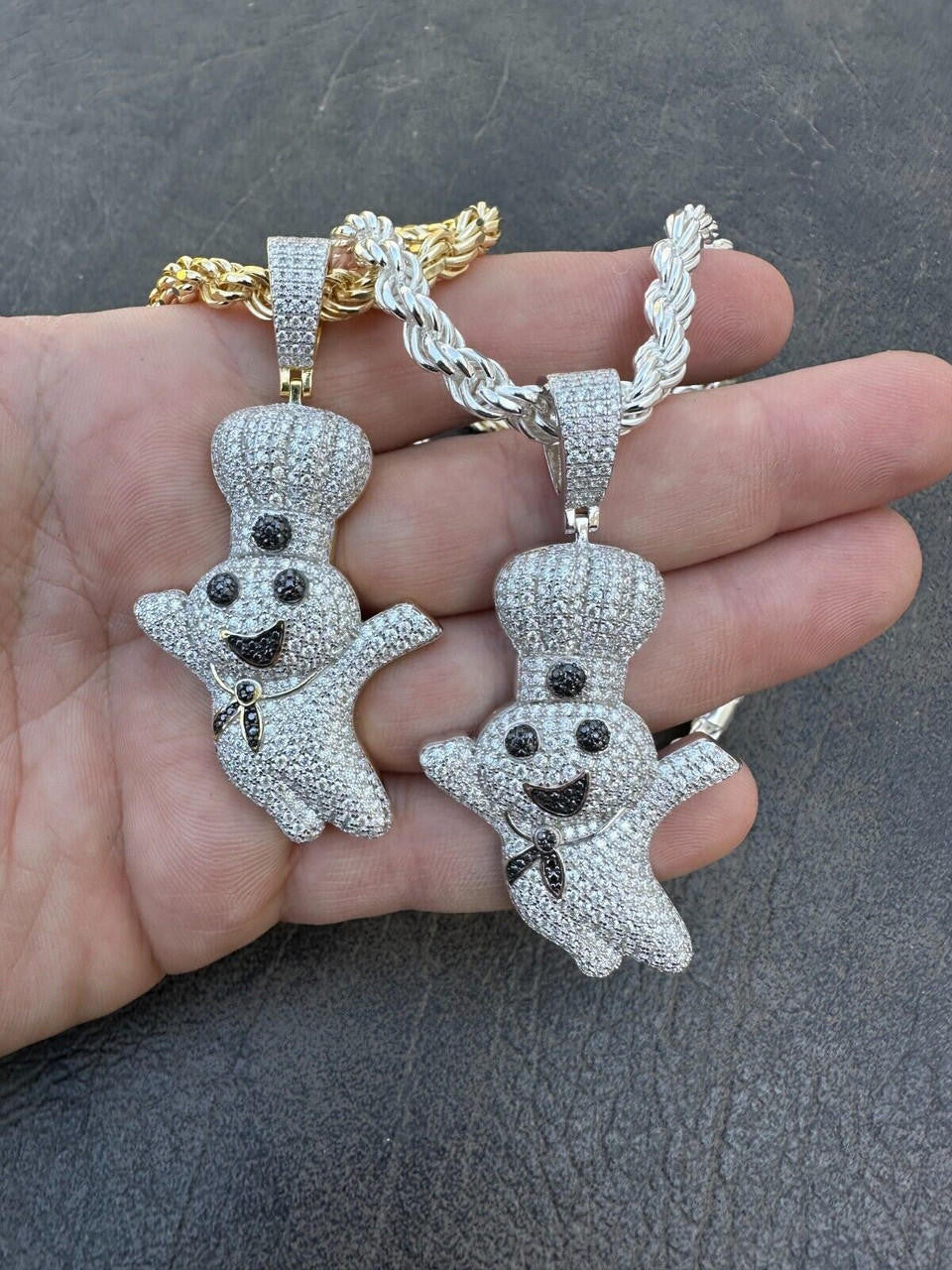 HarlemBling MOISSANITE Real 925 Silver / Gold Pillsbury Doughboy Money Necklace Pendant Iced