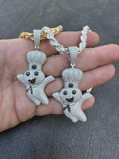 HarlemBling MOISSANITE Real 925 Silver / Gold Pillsbury Doughboy Money Necklace Pendant Iced