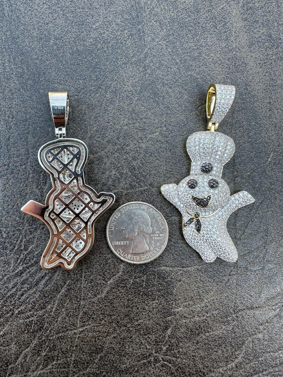 HarlemBling MOISSANITE Real 925 Silver / Gold Pillsbury Doughboy Money Necklace Pendant Iced