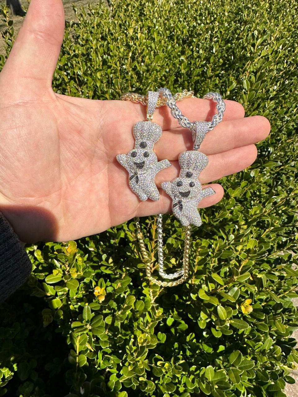 HarlemBling MOISSANITE Real 925 Silver / Gold Pillsbury Doughboy Money Necklace Pendant Iced