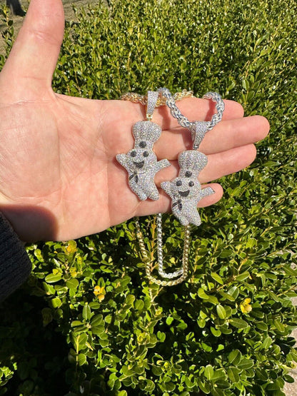 HarlemBling MOISSANITE Real 925 Silver / Gold Pillsbury Doughboy Money Necklace Pendant Iced