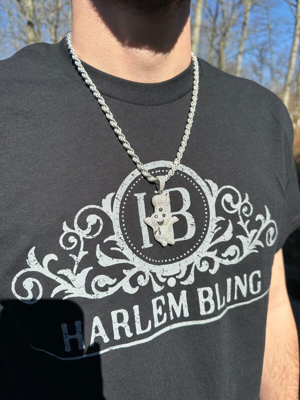 HarlemBling MOISSANITE Real 925 Silver / Gold Pillsbury Doughboy Money Necklace Pendant Iced