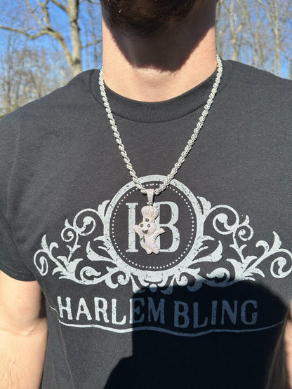 HarlemBling MOISSANITE Real 925 Silver / Gold Pillsbury Doughboy Money Necklace Pendant Iced