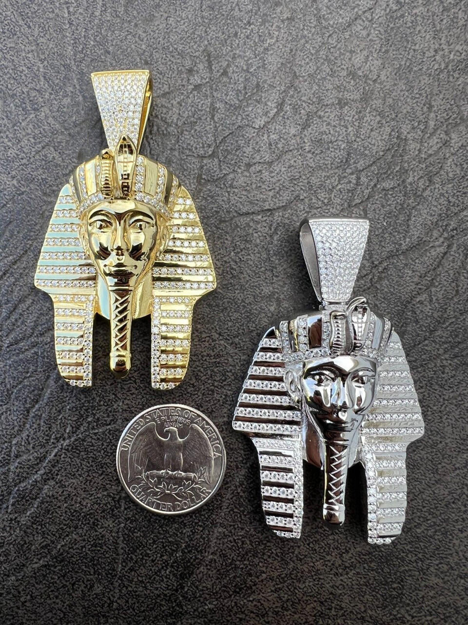 HarlemBling MOISSANITE Real 925 Silver Gold Plated Iced King Tut Egyptian Pharaoh Necklace