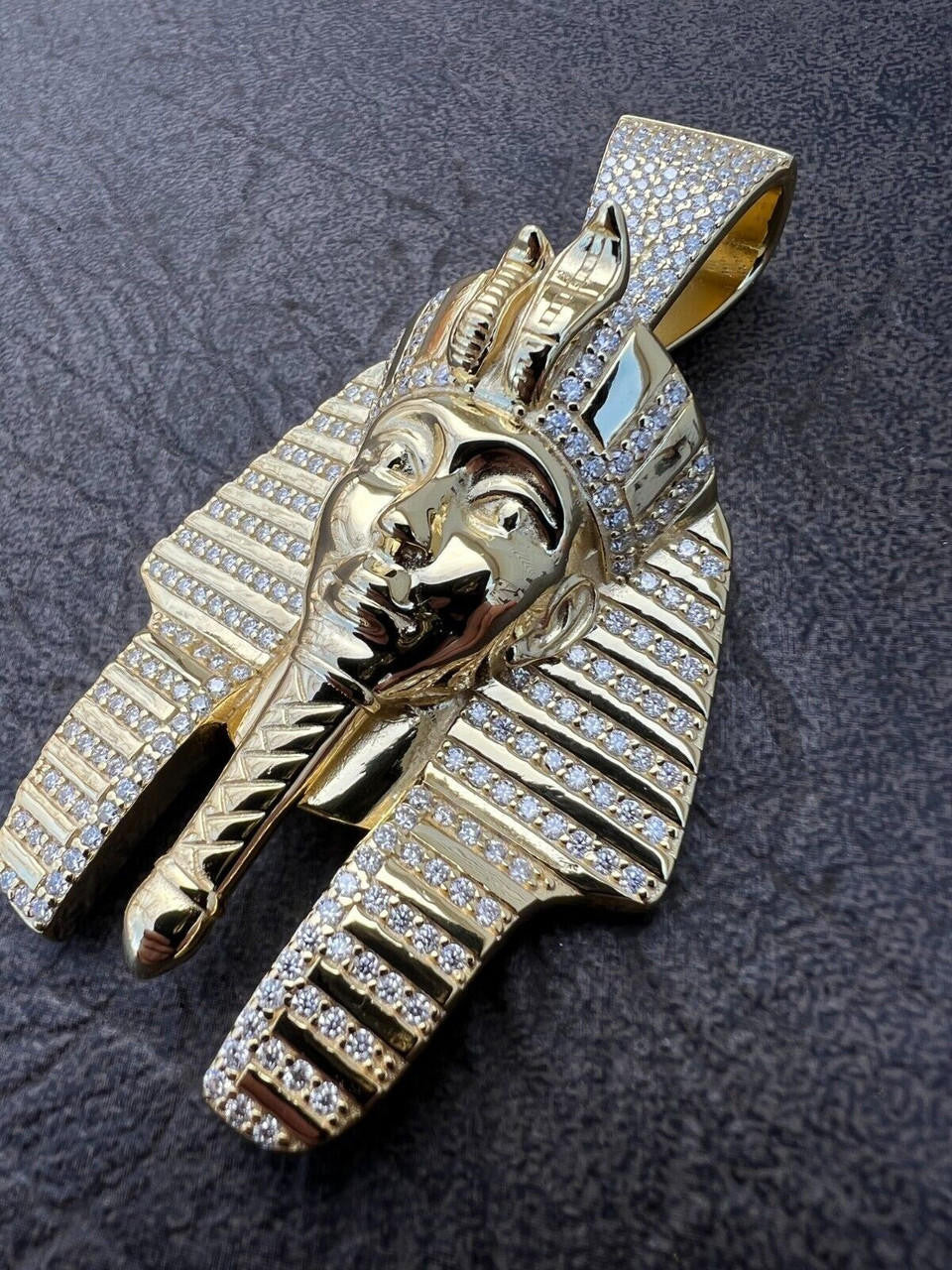 HarlemBling MOISSANITE Real 925 Silver Gold Plated Iced King Tut Egyptian Pharaoh Necklace