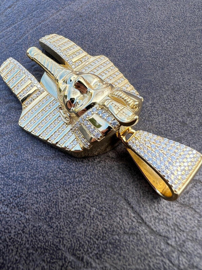 HarlemBling MOISSANITE Real 925 Silver Gold Plated Iced King Tut Egyptian Pharaoh Necklace