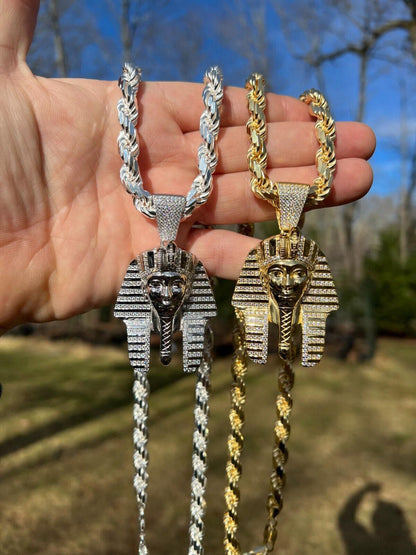 HarlemBling MOISSANITE Real 925 Silver Gold Plated Iced King Tut Egyptian Pharaoh Necklace