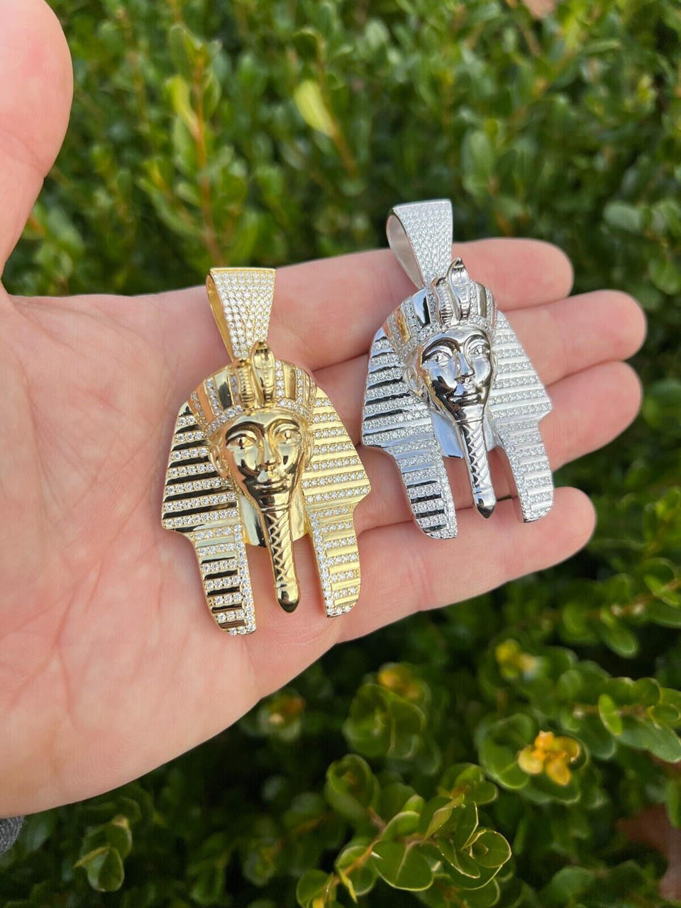 HarlemBling MOISSANITE Real 925 Silver Gold Plated Iced King Tut Egyptian Pharaoh Necklace