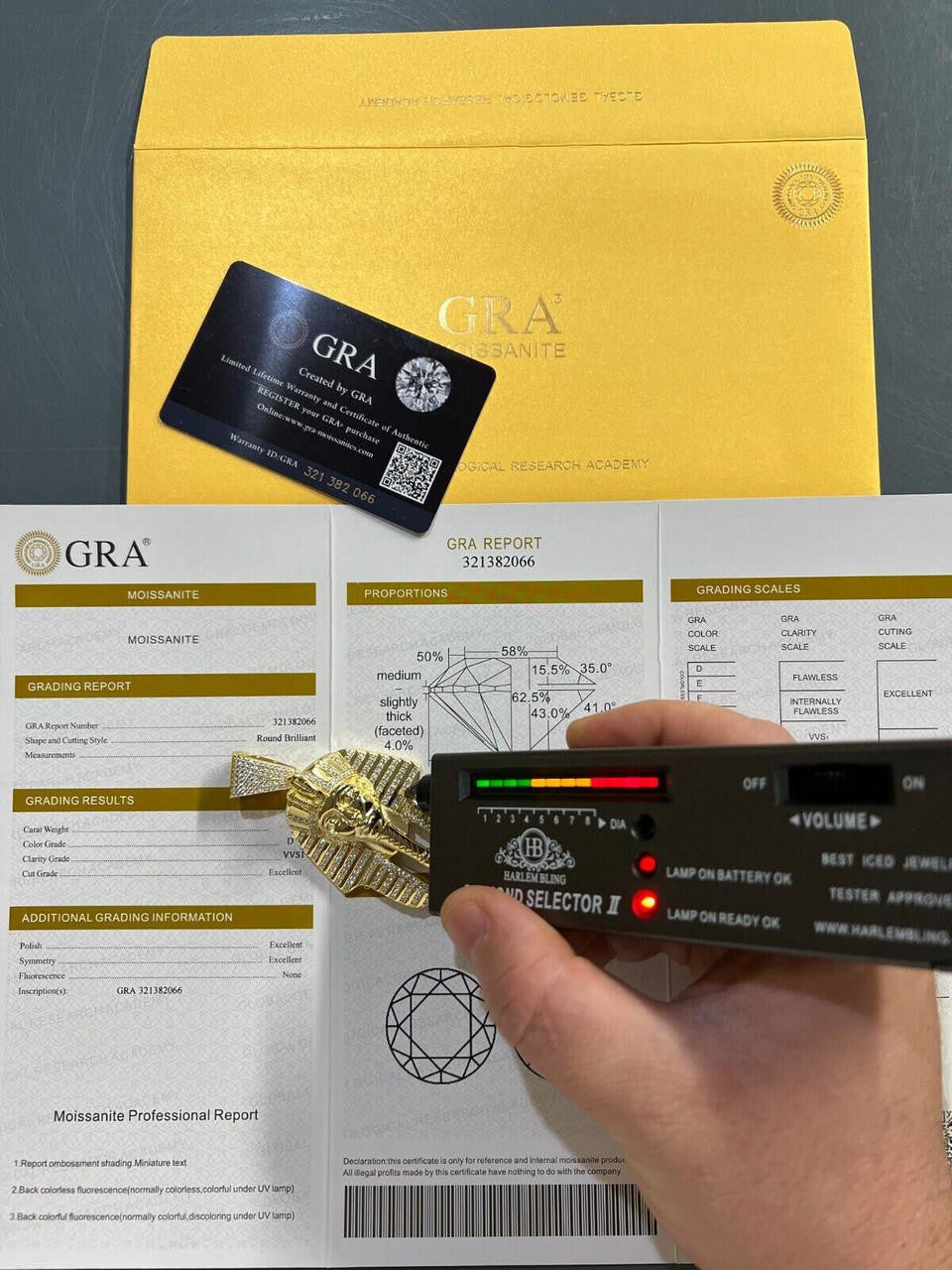 HarlemBling MOISSANITE Real 925 Silver Gold Plated Iced King Tut Egyptian Pharaoh Necklace