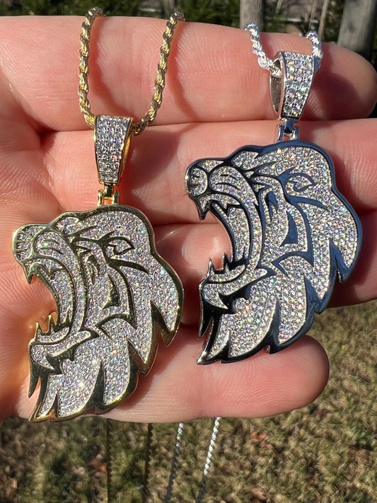 HarlemBling MOISSANITE Real 925 Silver / Gold Plated Iced Lion King Leo Hip Hop Necklace
