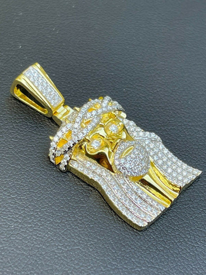 HarlemBling MOISSANITE Real 925 Silver Gold Small Jesus Piece Pendant Iced Pass Diamond Test