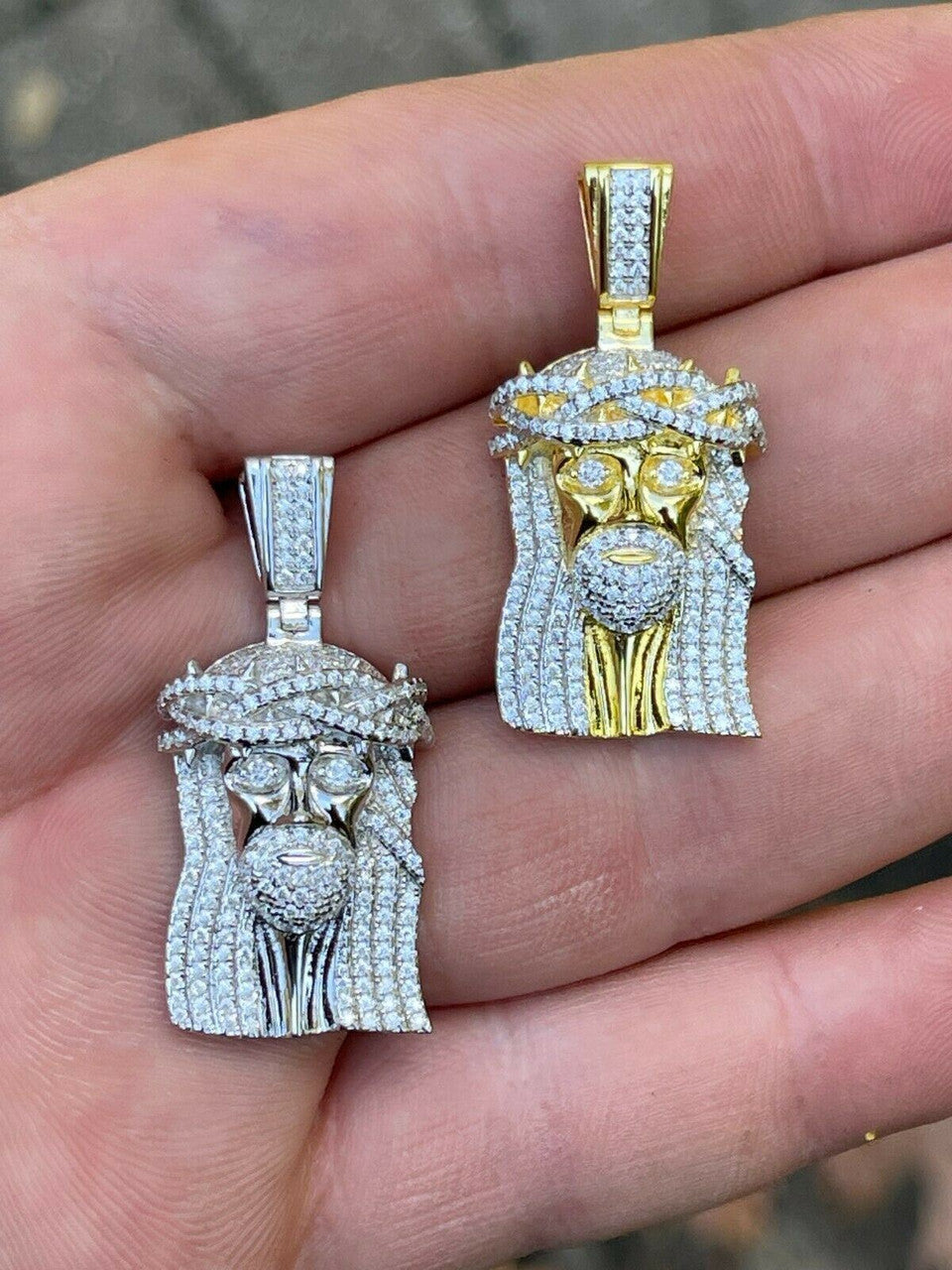HarlemBling MOISSANITE Real 925 Silver Gold Small Jesus Piece Pendant Iced Pass Diamond Test