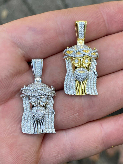 HarlemBling MOISSANITE Real 925 Silver Gold Small Jesus Piece Pendant Iced Pass Diamond Test