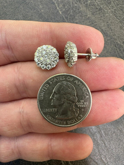 HarlemBling MOISSANITE Real 925 Silver Iced Cluster Round Hip Hop Out Big Mens 10mm Earrings