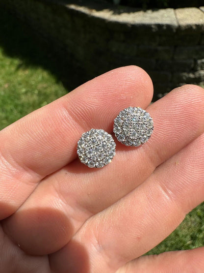 HarlemBling MOISSANITE Real 925 Silver Iced Cluster Round Hip Hop Out Big Mens 10mm Earrings