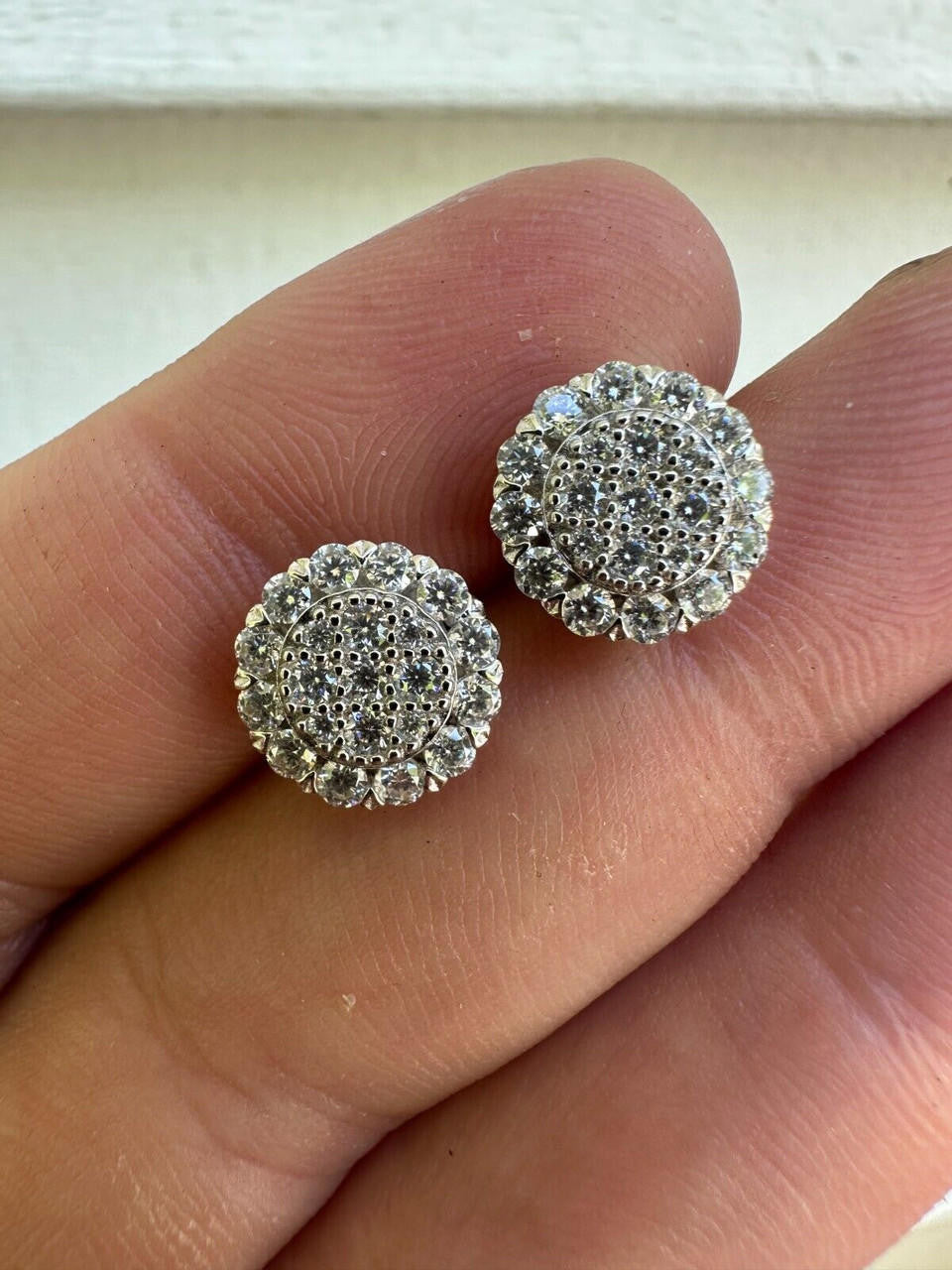 HarlemBling MOISSANITE Real 925 Silver Iced Cluster Round Hip Hop Out Big Mens 10mm Earrings