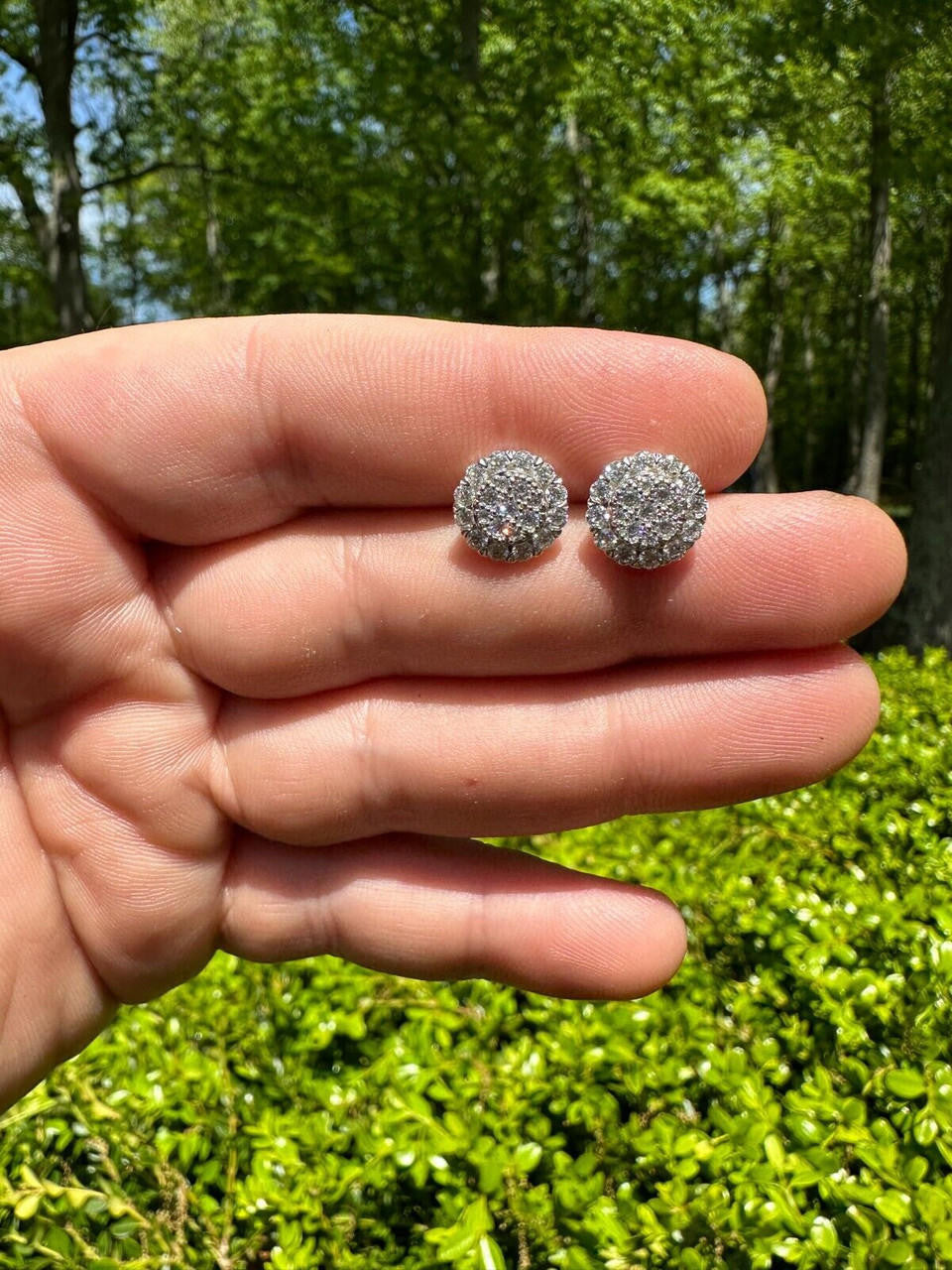 HarlemBling MOISSANITE Real 925 Silver Iced Cluster Round Hip Hop Out Big Mens 10mm Earrings