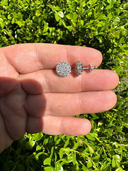 HarlemBling MOISSANITE Real 925 Silver Iced Cluster Round Hip Hop Out Big Mens 10mm Earrings