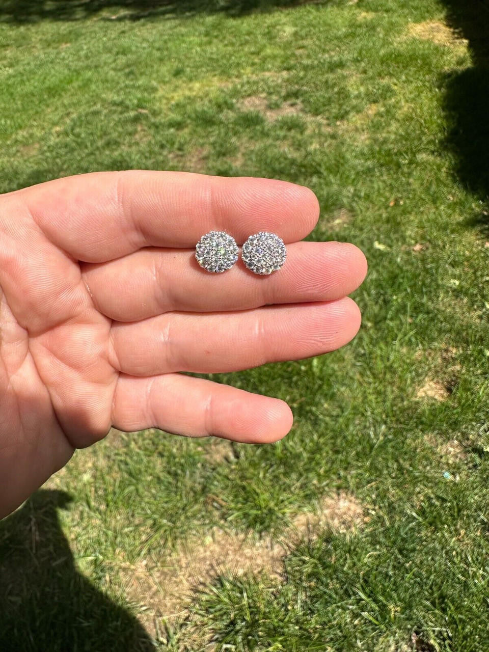 HarlemBling MOISSANITE Real 925 Silver Iced Cluster Round Hip Hop Out Big Mens 10mm Earrings