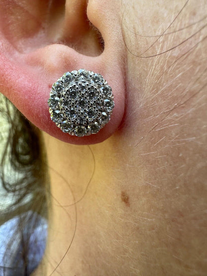 HarlemBling MOISSANITE Real 925 Silver Iced Cluster Round Hip Hop Out Big Mens 10mm Earrings