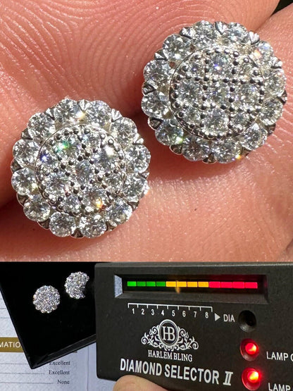 HarlemBling MOISSANITE Real 925 Silver Iced Cluster Round Hip Hop Out Big Mens 10mm Earrings