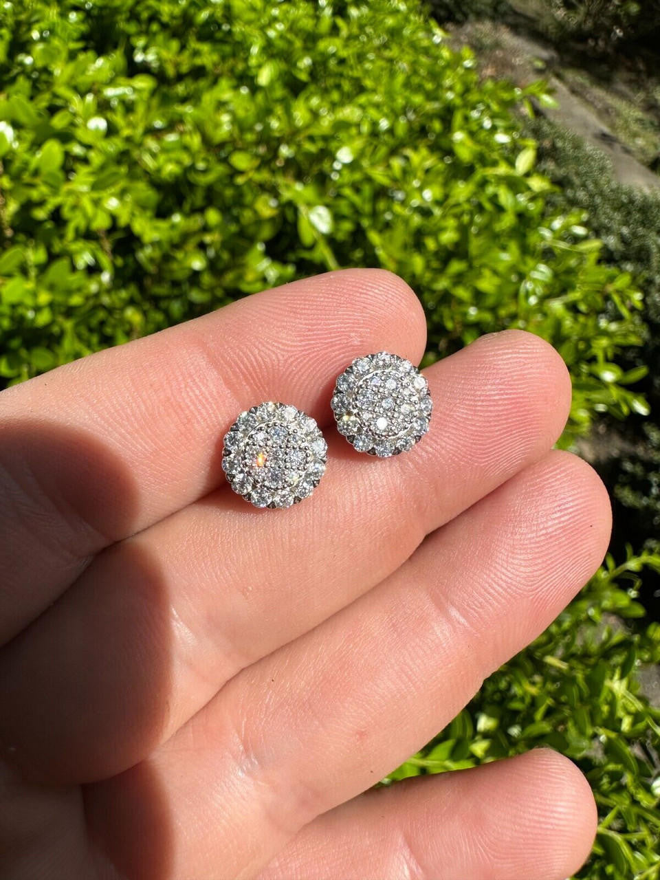 HarlemBling MOISSANITE Real 925 Silver Iced Cluster Round Hip Hop Out Big Mens 10mm Earrings