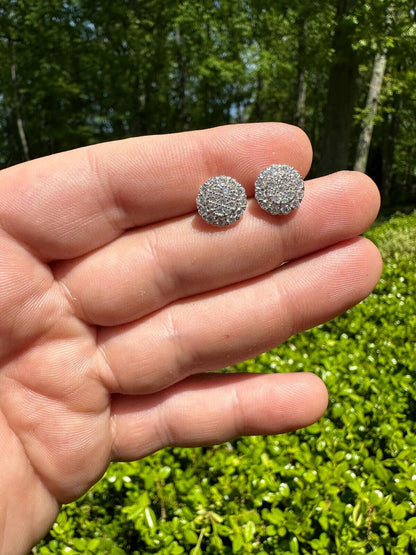 HarlemBling MOISSANITE Real 925 Silver Iced Cluster Round Hip Hop Out Big Mens 10mm Earrings