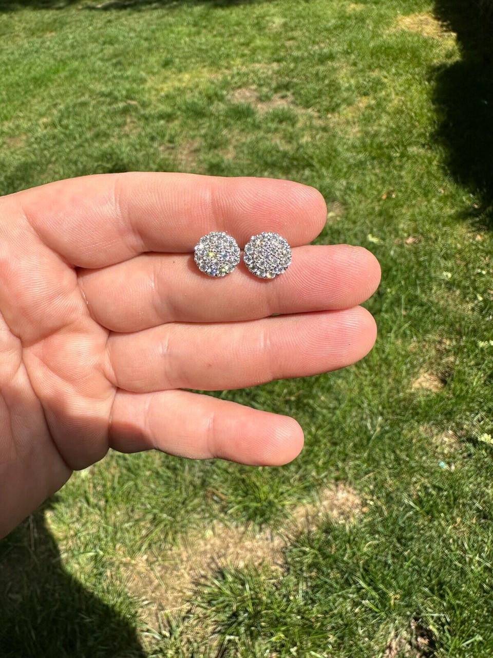 HarlemBling MOISSANITE Real 925 Silver Iced Cluster Round Hip Hop Out Big Mens 10mm Earrings