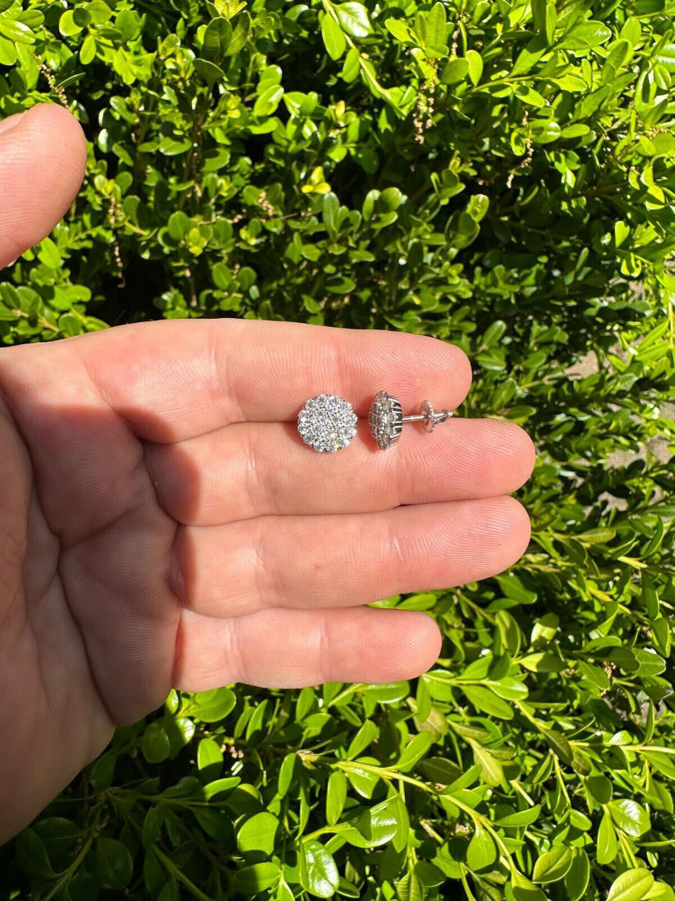 HarlemBling MOISSANITE Real 925 Silver Iced Cluster Round Hip Hop Out Big Mens 10mm Earrings