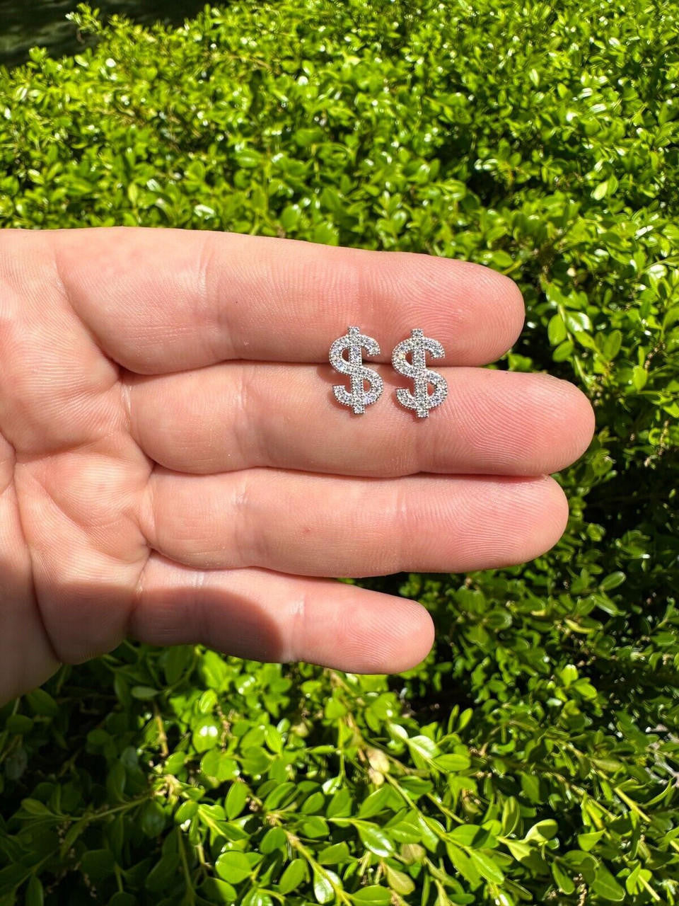 HarlemBling MOISSANITE Real 925 Silver Men Ladies Dollar Sign $ Money Earrings Iced Studs