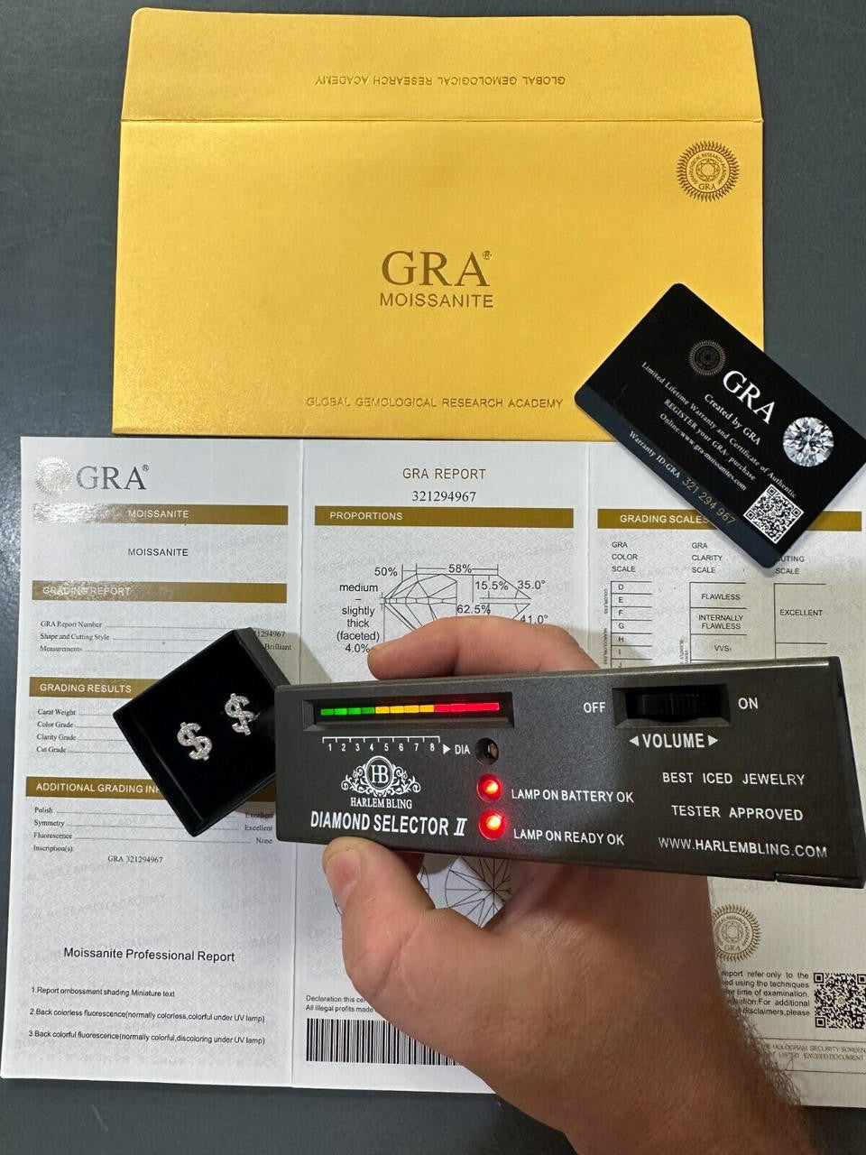 HarlemBling MOISSANITE Real 925 Silver Men Ladies Dollar Sign $ Money Earrings Iced Studs