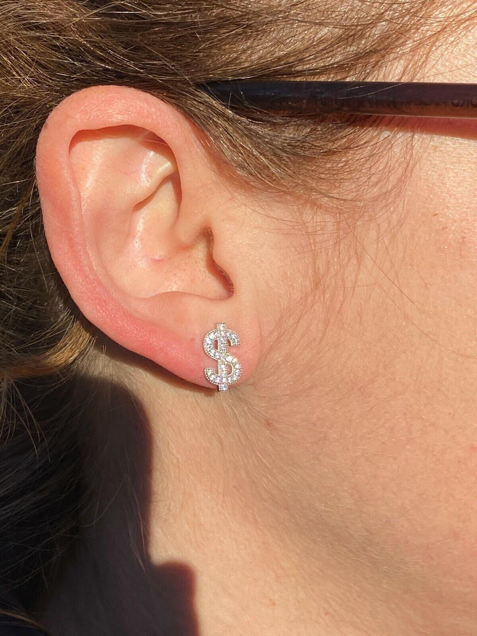 HarlemBling MOISSANITE Real 925 Silver Men Ladies Dollar Sign $ Money Earrings Iced Studs