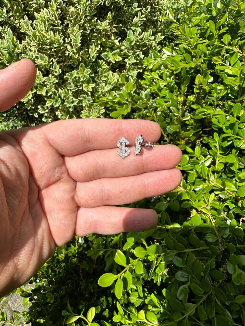 HarlemBling MOISSANITE Real 925 Silver Men Ladies Dollar Sign $ Money Earrings Iced Studs