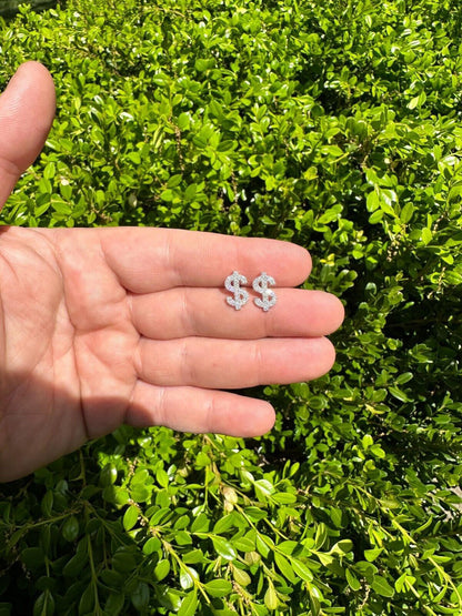 HarlemBling MOISSANITE Real 925 Silver Men Ladies Dollar Sign $ Money Earrings Iced Studs