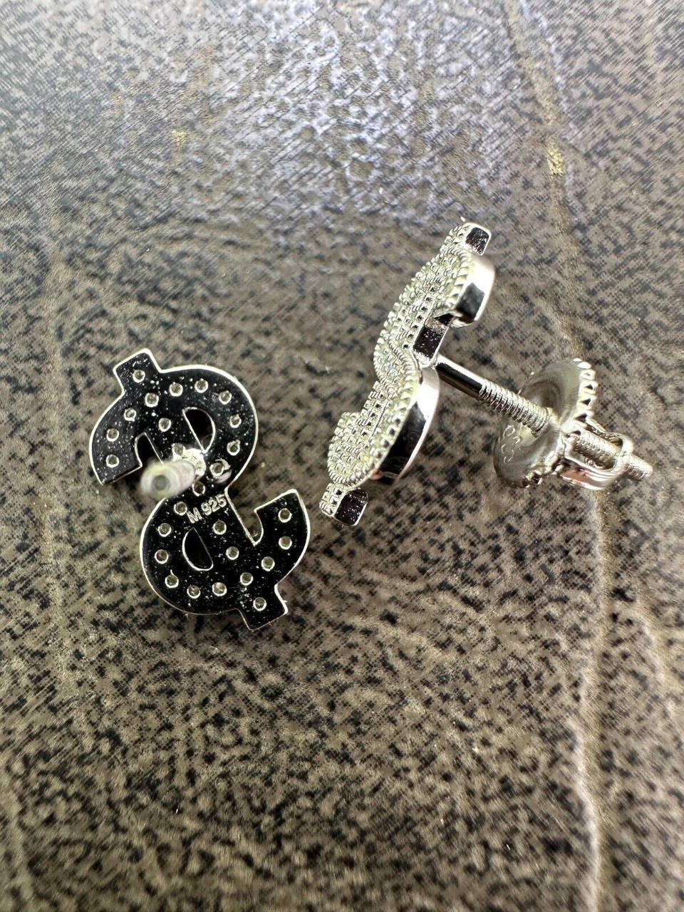 HarlemBling MOISSANITE Real 925 Silver Men Ladies Dollar Sign $ Money Earrings Iced Studs