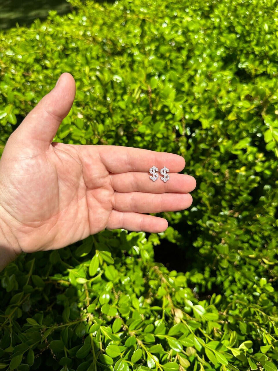 HarlemBling MOISSANITE Real 925 Silver Men Ladies Dollar Sign $ Money Earrings Iced Studs