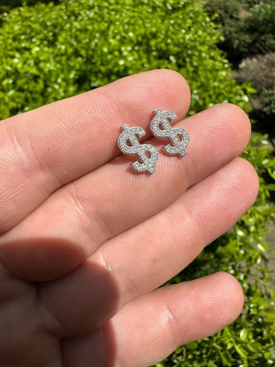 HarlemBling MOISSANITE Real 925 Silver Men Ladies Dollar Sign $ Money Earrings Iced Studs