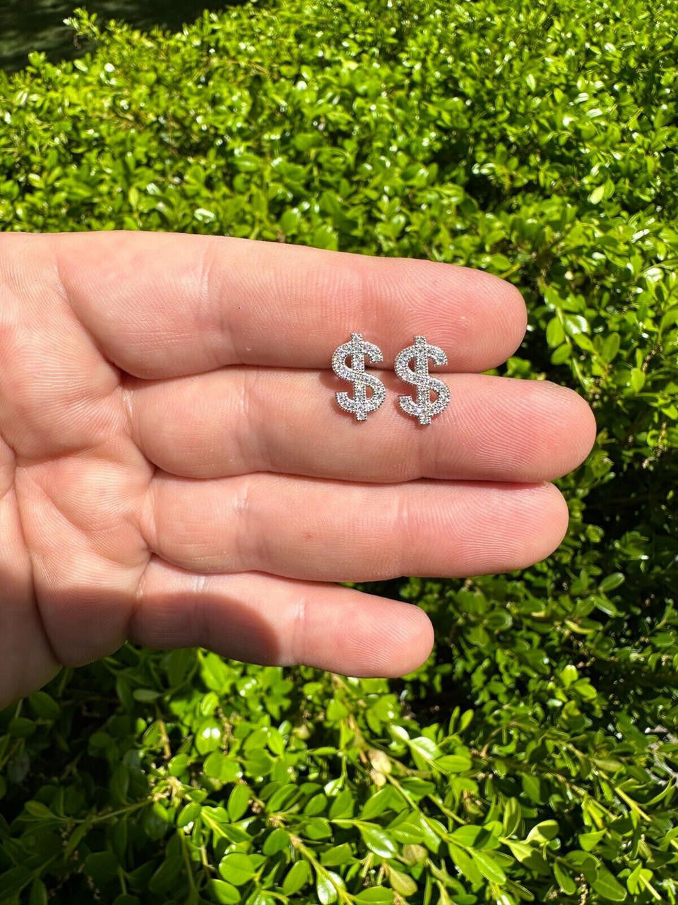 HarlemBling MOISSANITE Real 925 Silver Men Ladies Dollar Sign $ Money Earrings Iced Studs