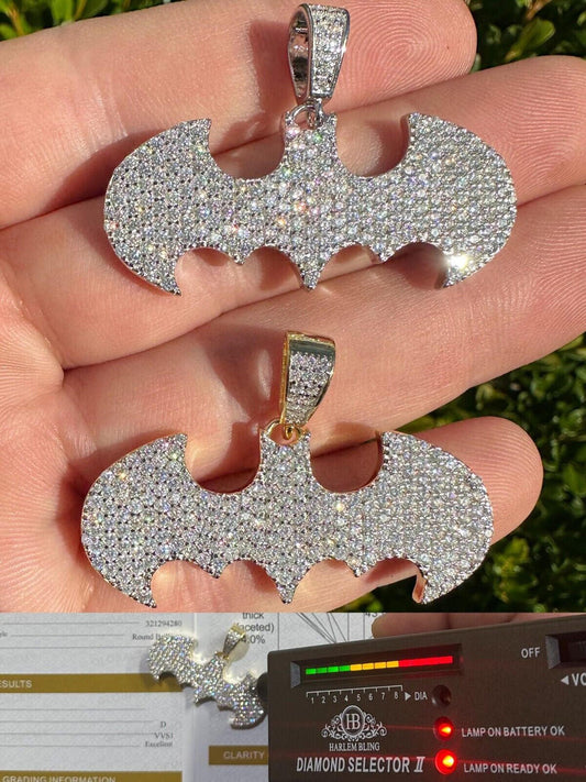 HarlemBling MOISSANITE Real 925 Silver/Gold Plated Iced Batman Superhero Pendant Necklace