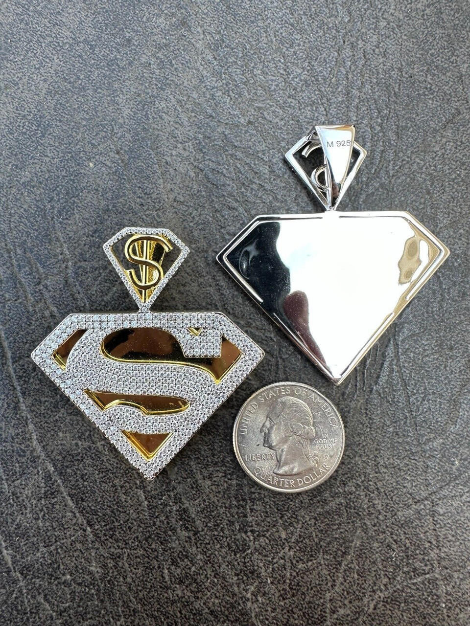HarlemBling MOISSANITE Real 925 Silver/Gold Plated Iced SUPERMAN Superhero Pendant Necklace