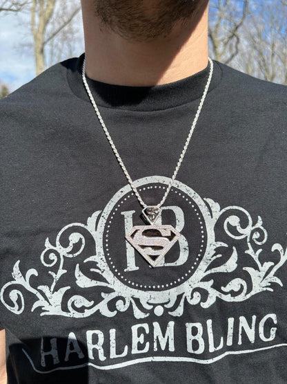 HarlemBling MOISSANITE Real 925 Silver/Gold Plated Iced SUPERMAN Superhero Pendant Necklace
